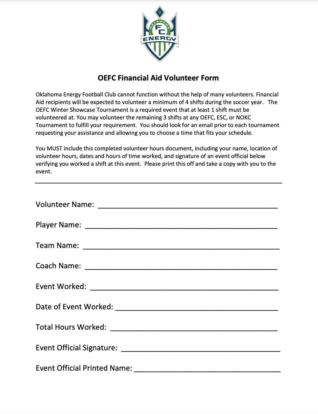 OEFC Volunteer Form